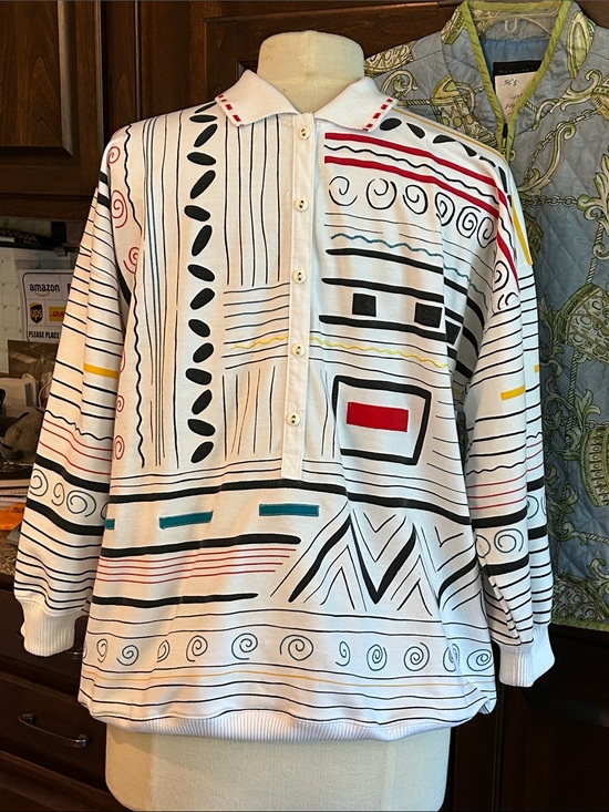 Blast Tops - 1980’s Blast Sz M Black, Red, Teal & Yellow Accents Collared Sweatshirt